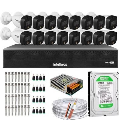 Descrição kit 16 câmeras intelbras que filma colorido mesmo em escuridão total. as câmeras são em resolução 1080p 2 megapixel full hd.   vantagens des