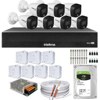 Descrição kit 8 câmeras intelbras que filma colorido mesmo em escuridão total. as câmeras são em resolução 1080p 2 megapixel full hd.   vantagens dest