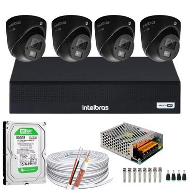 Itens inclusos no kit 01 - dvr intelbras mhdx 1004-c 4 canais 10080o lite intelbras 01 - hd interno 500gb ( instalado no dvr) 04 - câmeras intelbras v