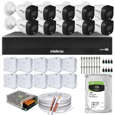 Descrição kit 10 câmeras intelbras que filma colorido mesmo em escuridão total. as câmeras são em resolução 1080p 2 megapixel full hd.   vantagens des