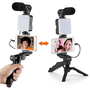 Kit vlogging inteligente: é perfeito para iniciantes no tiktok e no youtube. inclui um suporte para telefone com mini microfone e luz led para vídeos 