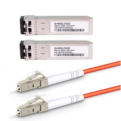 Kit- par de módulos sfp+10gb-sr-(300m-850nm) + patch cord mult modo lcxlc  compativel com cisco,mikrotik,huawei,zte,fiberhome,tp-link,ibm,intelbras,vs