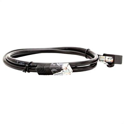 O cabo de rede patch cord cat5 plug 90° graus tem posição lateral. Pode comportar interligações com modems, ethernet hub, roteadores, computadores e o