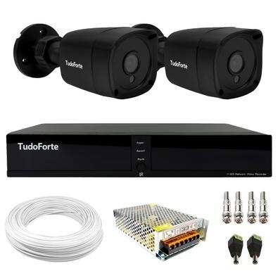 Kit 2 câmeras bullet black tudo forte tf 2020 b full hd 1080p com visão noturna 20m proteção ip66 + dvr tudo forte tfhdx 3304 4 canais  nós da tudo fo