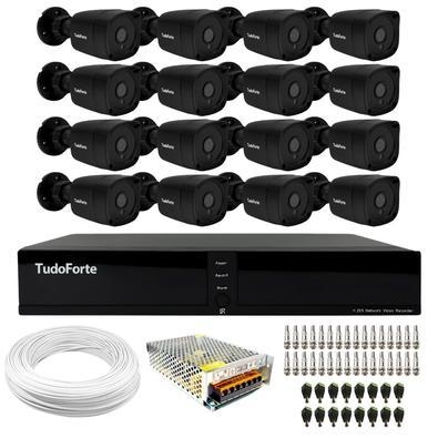 Kit 16 câmeras bullet black tudo forte tf 2020 b full hd 1080p com visão noturna 20m proteção ip66 + dvr tudo forte tfhdx 3316 16 canais  nós da tudo 