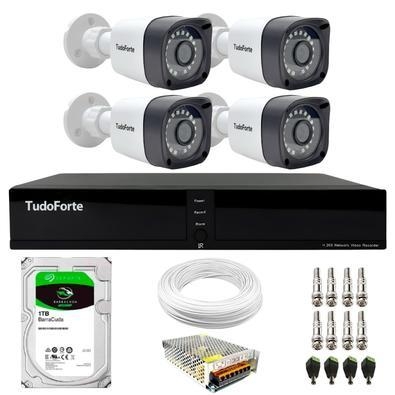 Kit 4 Câmeras Bullet Tudo Forte TF 2020 B Full HD 1080p com Visão Noturna 20M Proteção IP66 + DVR Tudo Forte TFHDX 3304 4 Canais + HD 1TB BarracudaNós