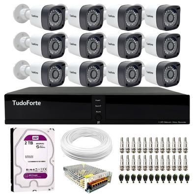 Kit 12 câmeras bullet tudo forte tf 2020 b full hd 1080p com visão noturna 20m proteção ip66 + dvr tudo forte tfhdx 3316 16 canais + hd 2tb purple  nó