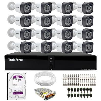 Kit 16 câmeras bullet tudo forte tf 2020 b full hd 1080p com visão noturna 20m proteção ip66 + dvr tudo forte tfhdx 3316 16 canais + hd 1tb purple  nó