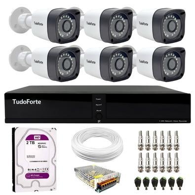 Kit 6 câmeras bullet tudo forte tf 2020 b full hd 1080p com visão noturna 20m proteção ip66 + dvr tudo forte tfhdx 3308 8 canais + hd 2tb purple  nós 