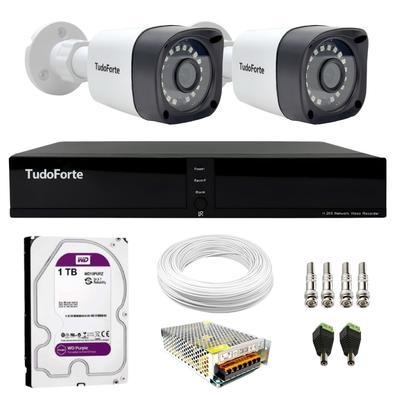 Kit 2 câmeras bullet tudo forte tf 2020 b full hd 1080p com visão noturna 20m proteção ip66 + dvr tudo forte tfhdx 3304 4 canais + hd 1tb purple  nós 