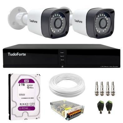 Kit 2 câmeras bullet tudo forte tf 2020 b full hd 1080p com visão noturna 20m proteção ip66 + dvr tudo forte tfhdx 3304 4 canais + hd 2tb purple  nós 