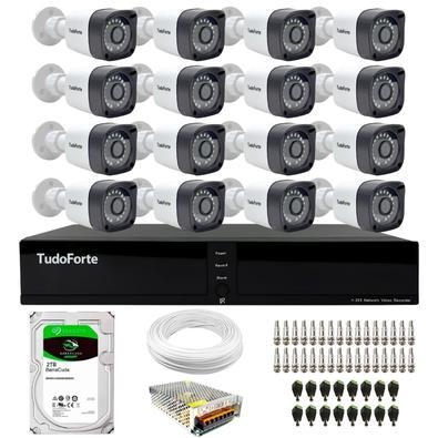 Kit 16 câ,meras bullet tudo forte tf 2020 b full hd 1080p com visã,o noturna 20m proteç,ã,o ip66 + dvr tudo forte tfhdx 3316 16 canais + hd 2tb barrac