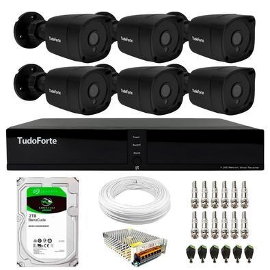 Kit 6 câmeras bullet black tudo forte tf 2020 b full hd 1080p visão noturna 20m proteção ip66 + dvr tudo forte tfhdx 3308 8 canais + hd 2tb barracuda 