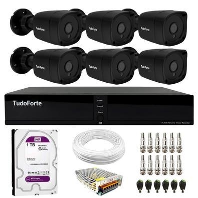 Kit 6 câmeras bullet black tudo forte tf 2020 b full hd 1080p visão noturna 20m proteção ip66 + dvr tudo forte tfhdx 3308 8 canais + hd 1tb purple nós