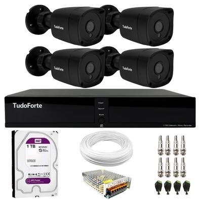 Kit 4 câmeras bullet black tudo forte tf 2020 b full hd 1080p visão noturna 20m proteção ip66 + dvr tudo forte tfhdx 3304 4 canais + hd 1tb purple nós