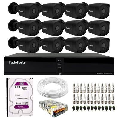 Kit 12 câmeras bullet black tudo forte tf 2020 b full hd 1080p visão noturna 20m proteção ip66 + dvr tudo forte tfhdx 3316 16 canais + hd 2tb purple n