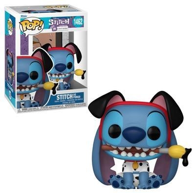 Você consegue identificar o fã de 101 dálmatas da disney? É o pop! Stitch, da disney, vestido como pongo, e ele está segurando um pincel na boca. Ele 