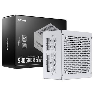 fonte gamer shocker pcyes 600w full modular 80 plus white pfc ativo - white ghost transforme o coração do seu pc com a fonte gamer shocker 600w da pcy