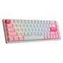 Teclado Mecânico Prunus Lannesiana 3068B Plus, RGB, Branco e Rosa   - Teclado com os switches Jelly Purple - Teclado com as 3 conexões 2.4GHz, BT e US