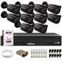 Kit 10 Câmeras Tudo Forte Bullet Black Full HD 1080p, Lente 2.8mm, Visão Noturna 20M, IP66 + DVR Intelbras MHDX 3016-C Full HD 16 Canais + HD 2TB Purp