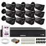 Kit 12 Câmeras Tudo Forte TF 1220 B Black Full HD 1080p Bullet com Visão Noturna 20M Proteção IP66 + Dvr Intelbras MHDX 3116-C 16 Canais + HD 2TB Purp