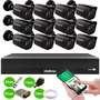 Kit 12 Câmeras Tudo Forte Bullet Black Full HD 1080p, Lente 2.8mm, Visão Noturna 20M, IP66 + DVR Intelbras MHDX 3016-C Full HD 16 Canais  Nós da Tudo 