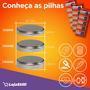 INFORMAÇÕES GERAIS:  Contém: 1 Cartela com 5 baterias. Tipo: Moeda   INFORMAÇÕES TÉCNICAS: Voltagem: 3V Capacidade: 90mAh Peso: 1.70g   APLICAÇÃO: Rel