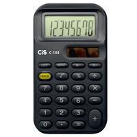 Características: - marca: cis - modelo: c-103 especificações: - calculadora de bolso com capa protetora - auto desliga - bateria solar - 8 dígitos con