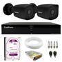 Kit 2 câmeras bullet black tudo forte tf 2020 b full hd 1080p visão noturna 20m proteção ip66 + dvr tudo forte tfhdx 3304 4 canais + hd 2tb purple nós