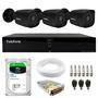 Kit 3 câmeras bullet black tudo forte tf 2020 b full hd 1080p visão noturna 20m proteção ip66 + dvr tudo forte tfhdx 3304 4 canais + hd 2tb skyhawk nó