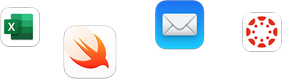 Varios íconos de apps dispersos, como Microsoft Excel, Swift Playgrounds, Mail y Canvas Student