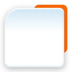 Quadrado branco com bordas arredondadas e ornamento laranja no canto superior direito.