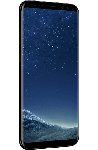 Visão esquerda angulada do Galaxy S8+ em Midnight Black