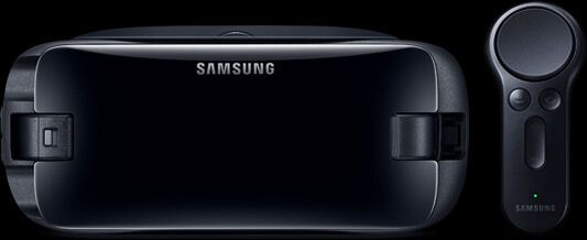 Visão frontal do Gear VR e Controller